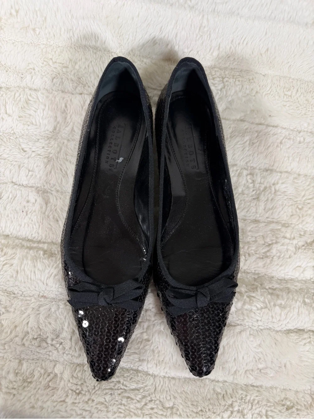 Talbots pointed-toe black sequin With Bow ballet flats Size 6